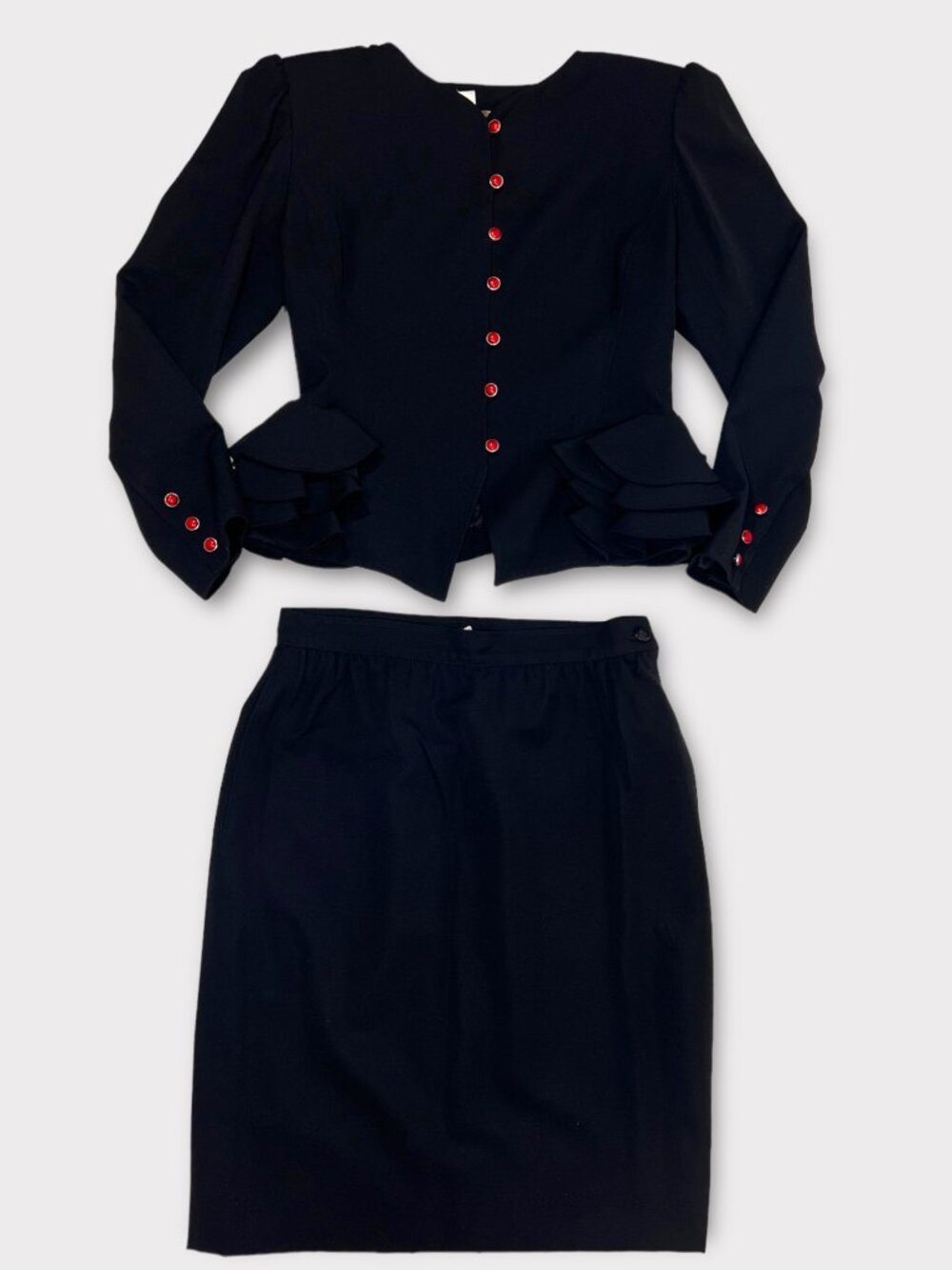 Emanuel Ungaro Black Ruffled Skirt Suit